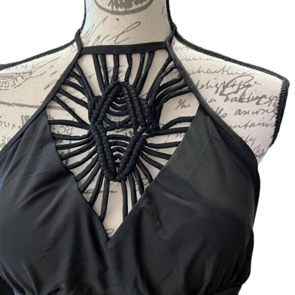 Black Tankini Braided‎ Front Size Medium Pool Beach Backless Halter Tie - Picture 8 of 8